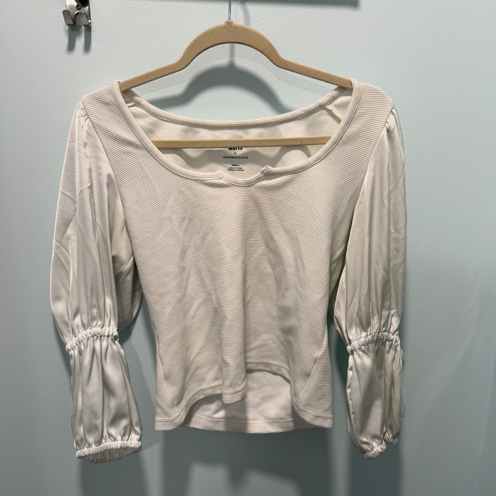 Maeve Anthropologie‎ Puff Sleeve Top White Small Boho Romantic Date Night